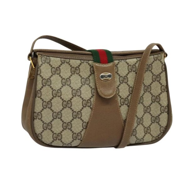 GUCCI GG Supreme Web Sherry Line Bag PVC Beige Red 116 02 024 Auth